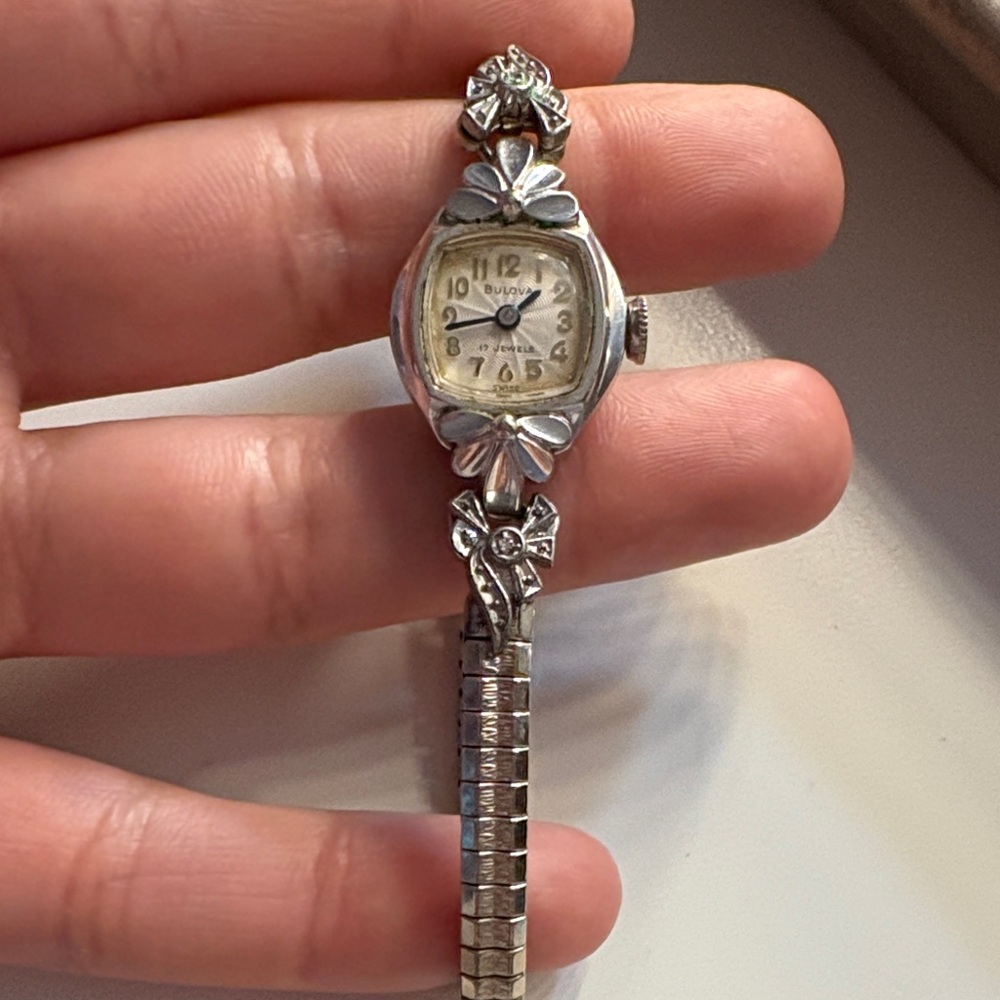 Bulova Silver Women's Watch with Floral Accents